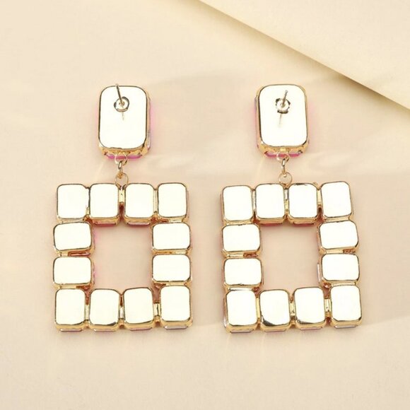 Rhinestone Square Drop Earrings - Picture 3 of 3